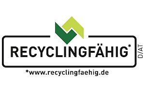Das neue Label vom Grünen Punkt "Recyclingfähig". Klick führt zu Großansicht im neuen Fenster.