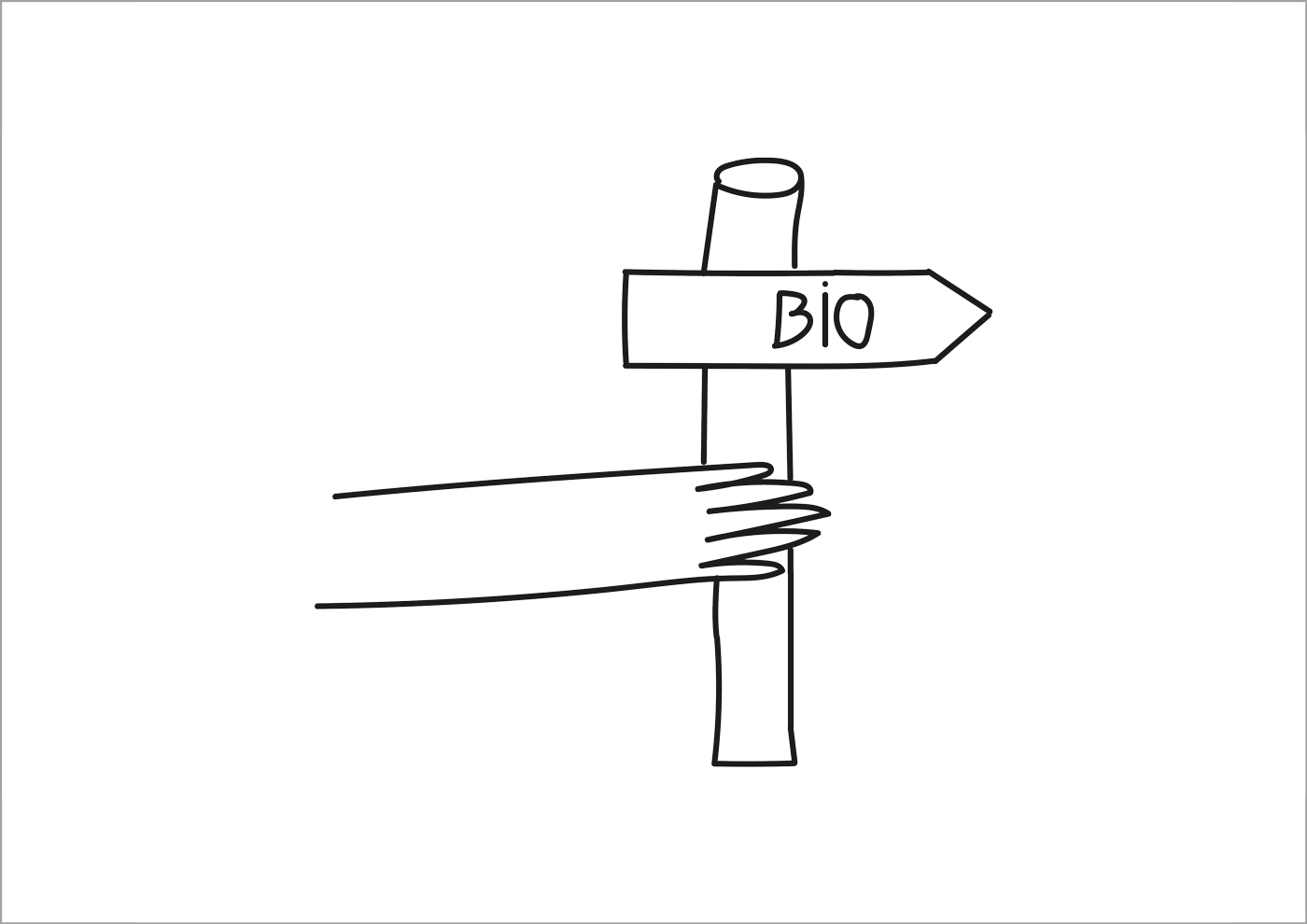 Illustration einer Wegmarke mit Aufschrift "Bio". Klick führt zu Großansicht in neuem Fenster.